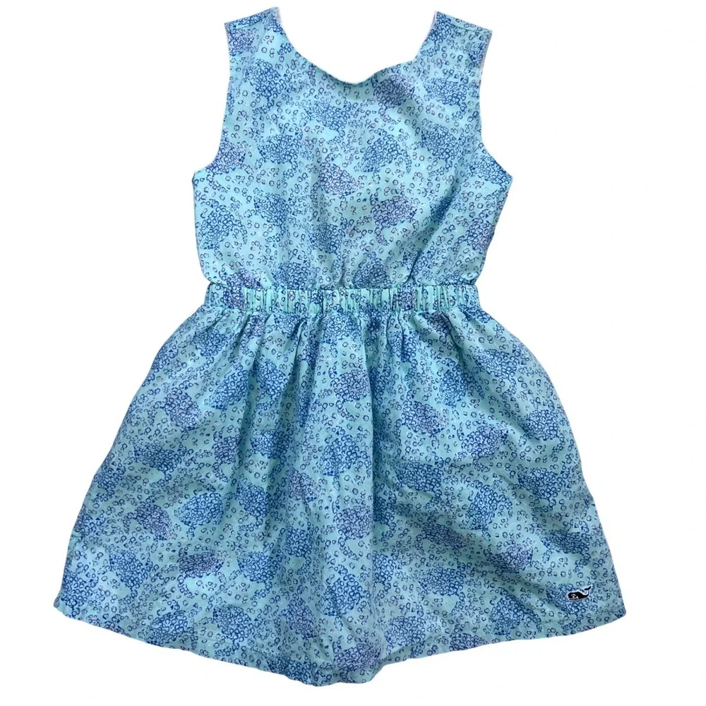 Vineyard Vines Kids Girls Light Blue Turtle Print Smocked Waist Dress Size‎ 4T